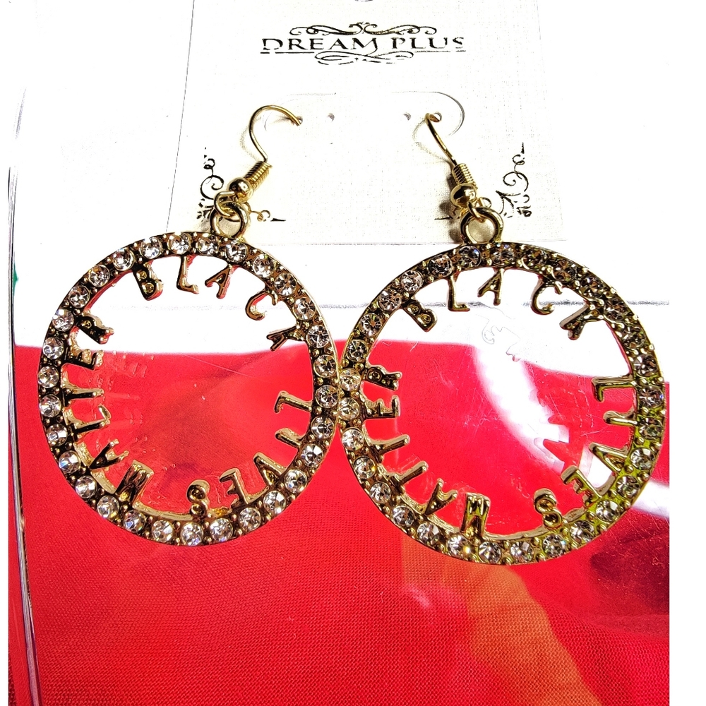 247522  New Dream Plus Gold" With Rhinestone "Black Lives Matter" Hoops